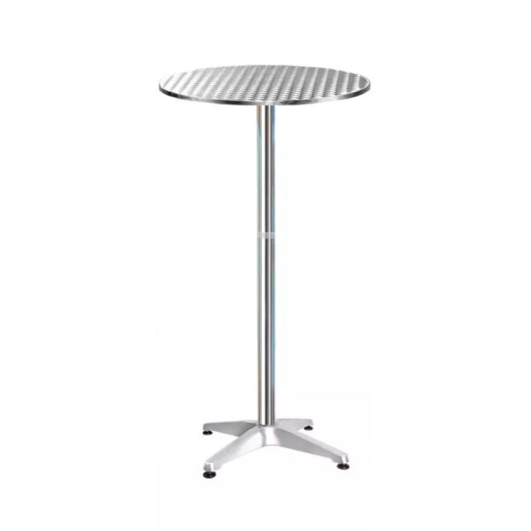 Tall Round Stainless Steel Dry Bar Cocktail Table Hire