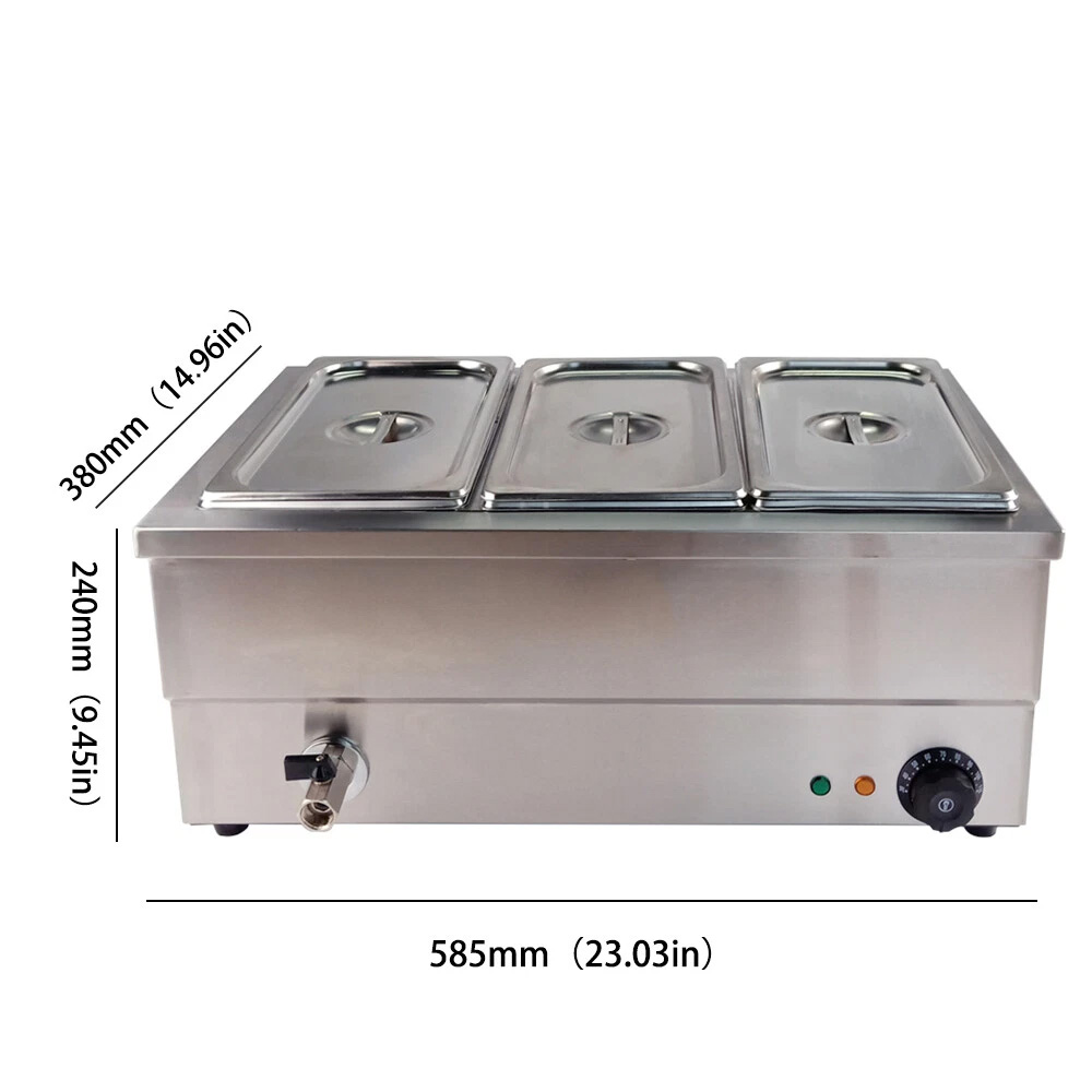 3 Pan Bain Marie Food Warmer Hire - Dimensions